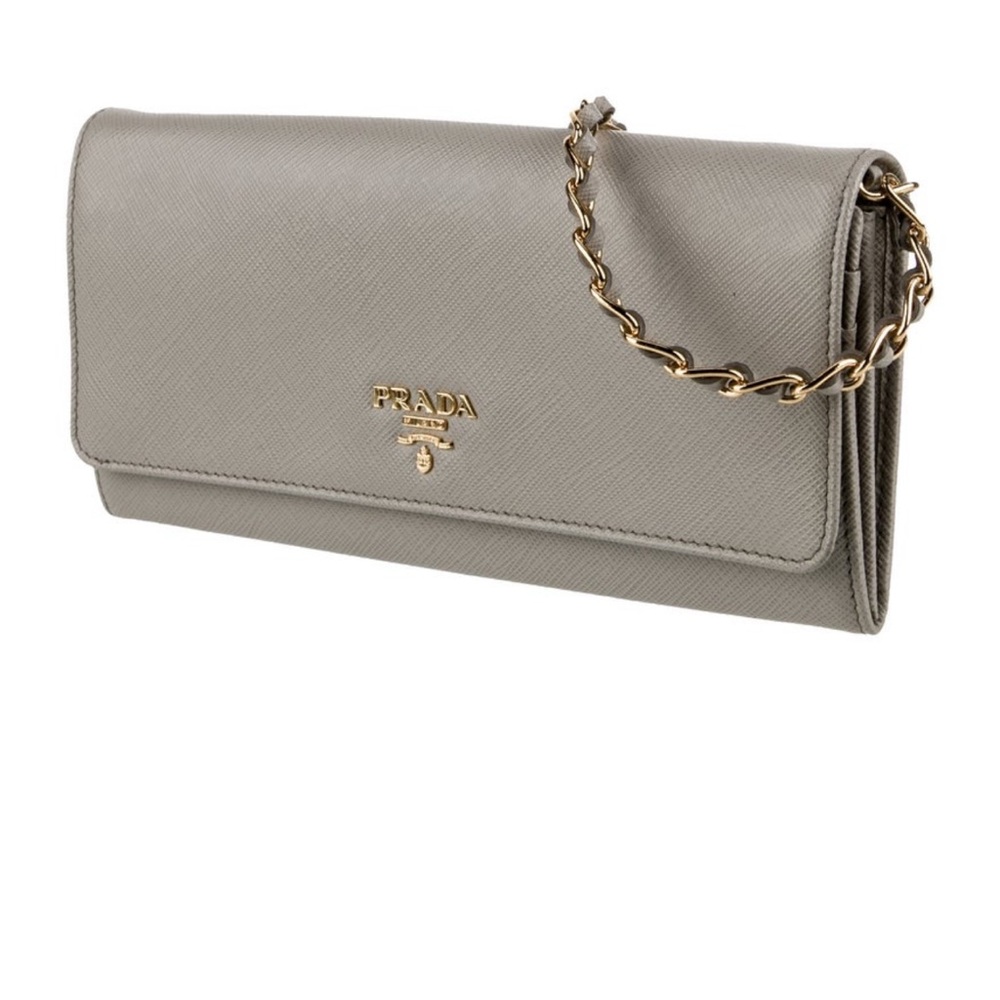 Prada Taupe Leather wallet on Chain